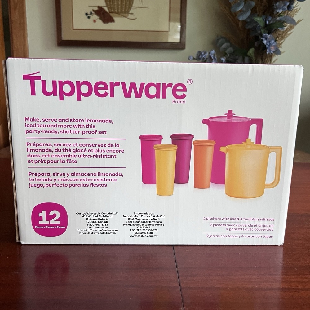 Tupperware Heritage 2 Pitcher 4 Tumbler Set With Lids Pink Orange New Sealed
